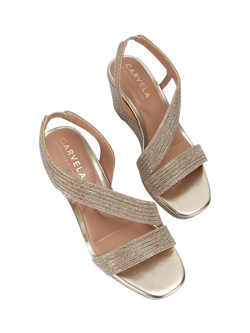 Carvela Gala Jewel Embellished Wedge Heel Sandals, Gold - view 2, Gold