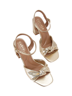 Carvela Selene Bow Detail Block Heel Sandals, Gold - view 2, Gold