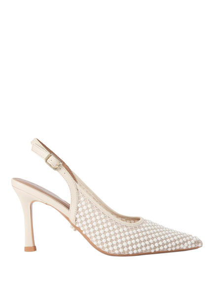 Carvela Corletta Embellished Pointed Slingback Heeled Courts, Beige, Beige