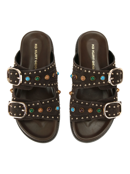 KG Kurt Geiger Rosabella Embellished Slider Sandals, Brown/Multi - view 2, Brown/Multi