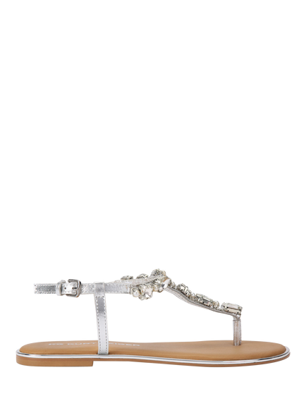 KG Kurt Geiger Ruby Leather Embellished Toe Post Sandals, Silver, Silver