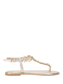 KG Kurt Geiger Ruby Leather Embellished Toe Post Sandals, Gold, Gold