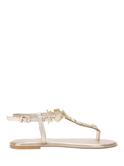 KG Kurt Geiger Ruby Leather Embellished Toe Post Sandals, Gold, Gold