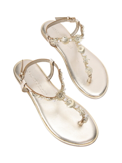 KG Kurt Geiger Ruby Leather Embellished Toe Post Sandals, Gold - view 2, Gold