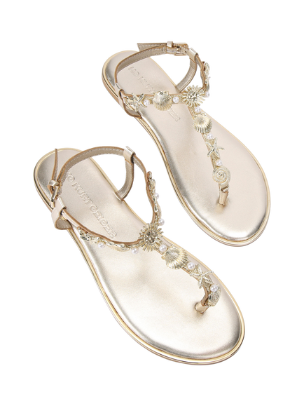 KG Kurt Geiger Ruby Leather Embellished Toe Post Sandals, Gold - view 2, Gold