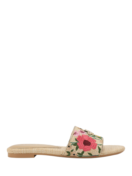 KG Kurt Geiger Rosetta Embroidered Slider Sandals, Natural/Multi, Natural/Multi