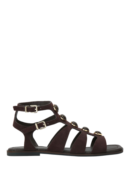 KG Kurt Geiger Roa Suede Embellished Gladiator Sandals, Brown, Brown