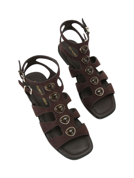 KG Kurt Geiger Roa Suede Embellished Gladiator Sandals, Brown - view 2, Brown