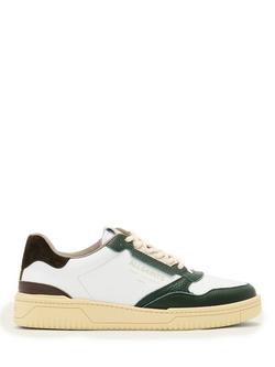 AllSaints Regan Leather Low Top Trainers, Chalk White/Green