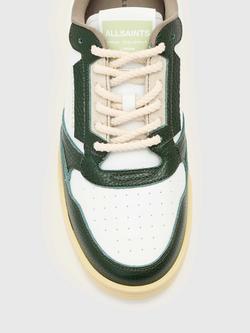 AllSaints Regan Leather Low Top Trainers - view 2, Chalk White/Green