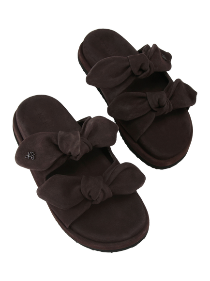 KG Kurt Geiger Reva Suede Bow Detail Footbed Sandals - view 2, Brown
