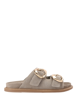 KG Kurt Geiger River Microsuede Buckle Detail Footbed Sandals, Natural Taupe