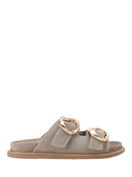 KG Kurt Geiger River Microsuede Buckle Detail Footbed Sandals, Natural Taupe