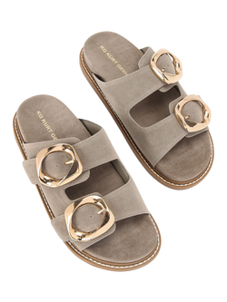 KG Kurt Geiger River Microsuede Buckle Detail Footbed Sandals - view 2, Natural Taupe