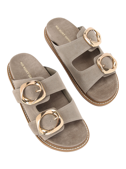 KG Kurt Geiger River Microsuede Buckle Detail Footbed Sandals - view 2, Natural Taupe
