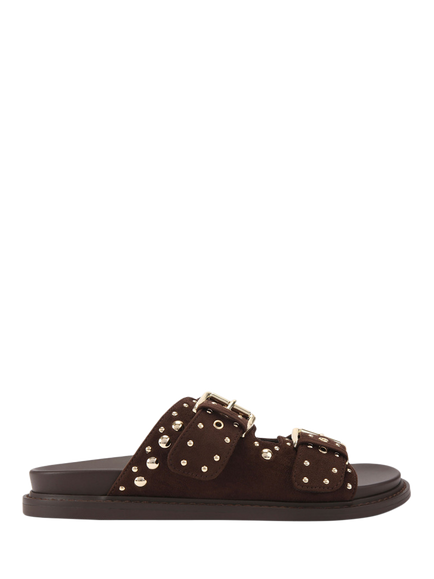 KG Kurt Geiger Mitty Stud Embellished Buckle Footbed Sandals, Brown