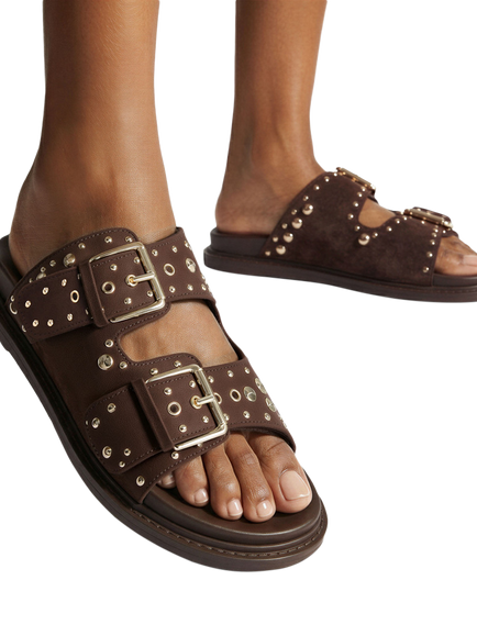 KG Kurt Geiger Mitty Stud Embellished Buckle Footbed Sandals - view 2, Brown