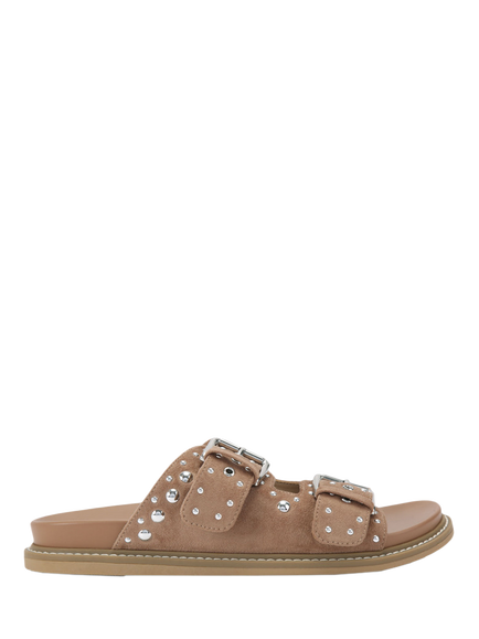 KG Kurt Geiger Mitty Stud Embellished Buckle Footbed Sandals, Tan