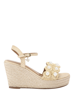 KG Kurt Geiger Prairie Embellished Raffia Wedge Heel Sandals, Neutral, Neutral