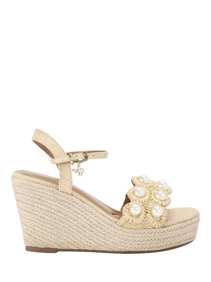 KG Kurt Geiger Prairie Embellished Raffia Wedge Heel Sandals, Neutral, Neutral
