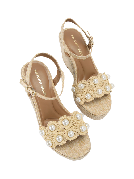 KG Kurt Geiger Prairie Embellished Raffia Wedge Heel Sandals, Neutral - view 2, Neutral