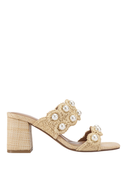 KG Kurt Geiger Prairie Embellished Raffia Block Heel Sandals, Natural, Natural