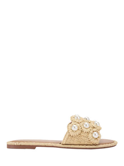 KG Kurt Geiger Prairie Embellished Raffia Slider Sandals, Natural, Natural