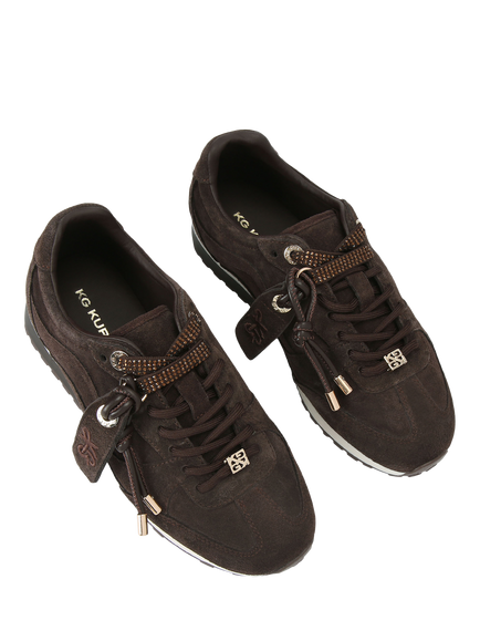 KG Kurt Geiger Lorelei Embellished Lace Up Trainers, Brown - view 2, Brown