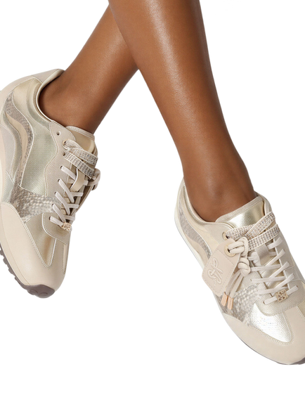 KG Kurt Geiger Lorelei Embellished Lace Up Trainers, Gold - view 2, Gold