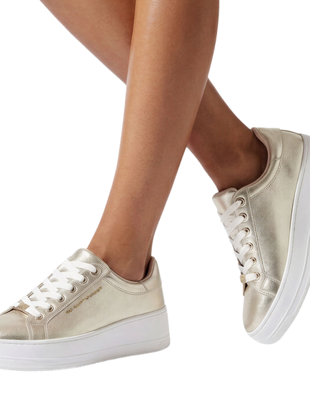 KG Kurt Geiger Lou Leather Platform Chunky Trainers, Gold - view 2, Gold