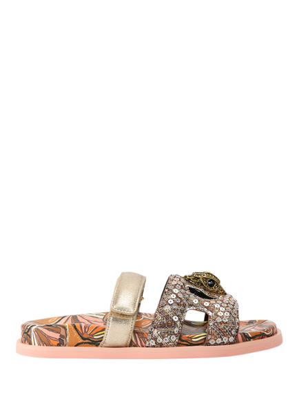 Kurt Geiger London Eagle Cut Out Embellished Footbed Sandals, Brown/Multi, Brown/Multi
