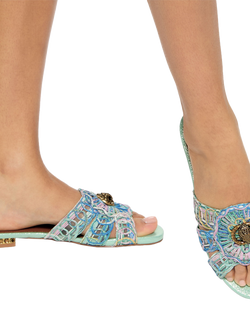 Kurt Geiger London Chelsea Woven Flat Slider Sandals, Blue Multi - view 2, Blue Multi