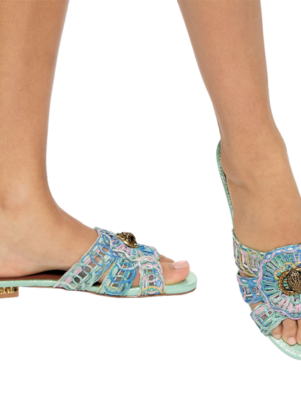 Kurt Geiger London Chelsea Woven Flat Slider Sandals, Blue Multi - view 2, Blue Multi