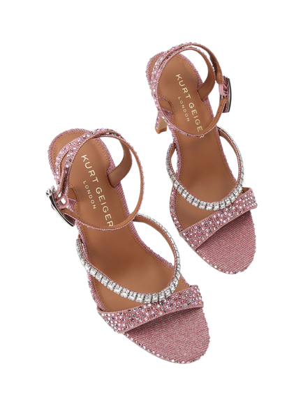 Kurt Geiger London Crystal Strap Stiletto Heel Sandals, Pink - view 2, Pink