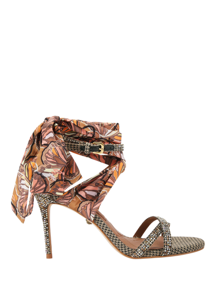 Kurt Geiger London Scarf Wrap Stiletto Heel Sandals, Brown/Multi, Brown/Multi