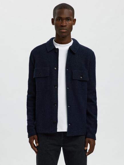 Selected Wool Knit Collared Cardigan, Sky Captain, Sky Captain