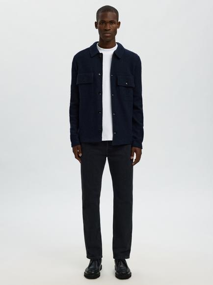 Selected Wool Knit Collared Cardigan, Sky Captain - view 2, Sky Captain