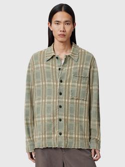 AllSaints Solmar Check Cotton Blend Cardigan, Powdered Green, Powdered Green
