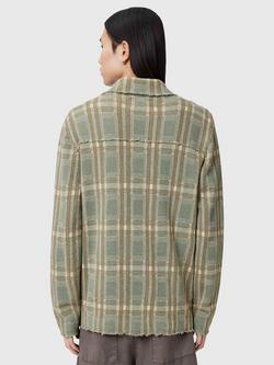 AllSaints Solmar Check Cotton Blend Cardigan, Powdered Green - view 2, Powdered Green