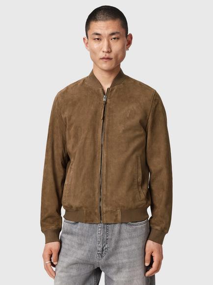 AllSaints Morten Suede Bomber Jacket, Brown, Brown