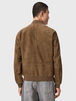 AllSaints Morten Suede Bomber Jacket, Brown - view 2, Brown