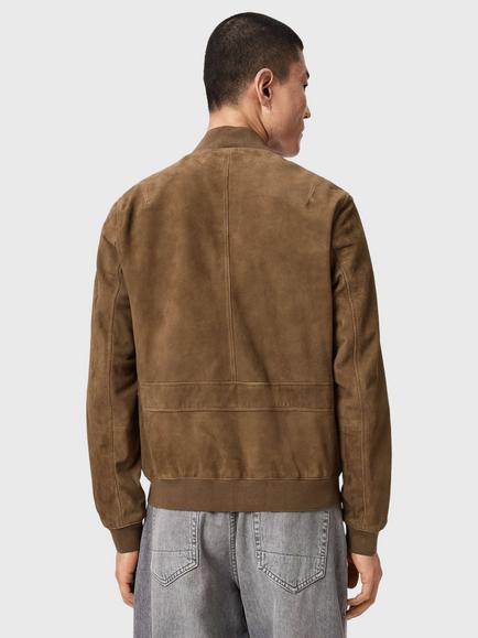 AllSaints Morten Suede Bomber Jacket, Brown - view 2, Brown