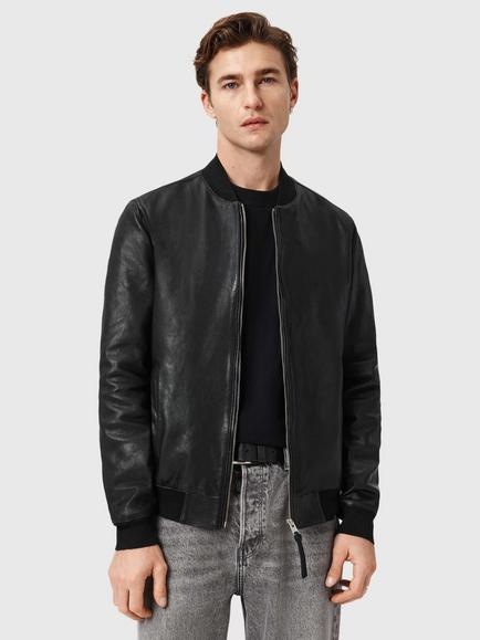 AllSaints Morten Leather Bomber Jacket, Black, Black
