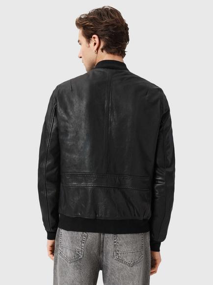 AllSaints Morten Leather Bomber Jacket, Black - view 2, Black