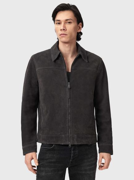AllSaints Rhone Zip Front Leather Jacket, Anthracite Grey