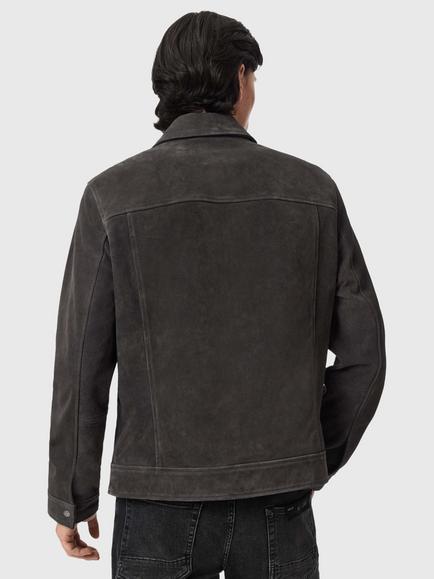 AllSaints Rhone Zip Front Leather Jacket - view 2, Anthracite Grey