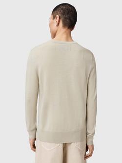 AllSaints Mode Merino Wool Crew Neck Jumper, Green Mid - view 2, Green Mid