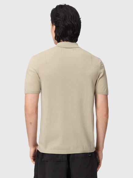AllSaints Mode Merino Wool Slim Fit Short Sleeve Polo Shirt, Green - view 2, Green