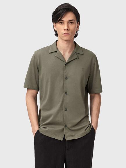 AllSaints Hudson Cotton Loose Fit Shirt, Green