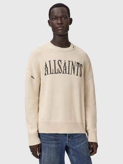 AllSaints Crossed Loose Fit Crew Neck Cotton Jumper, Off White, Off White